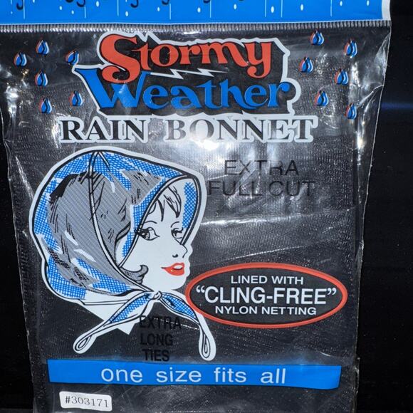 NOS Vintage Plastic Rain Bonnet Kmart Stormy Weather Extra Full Cut - Picture 1 of 6